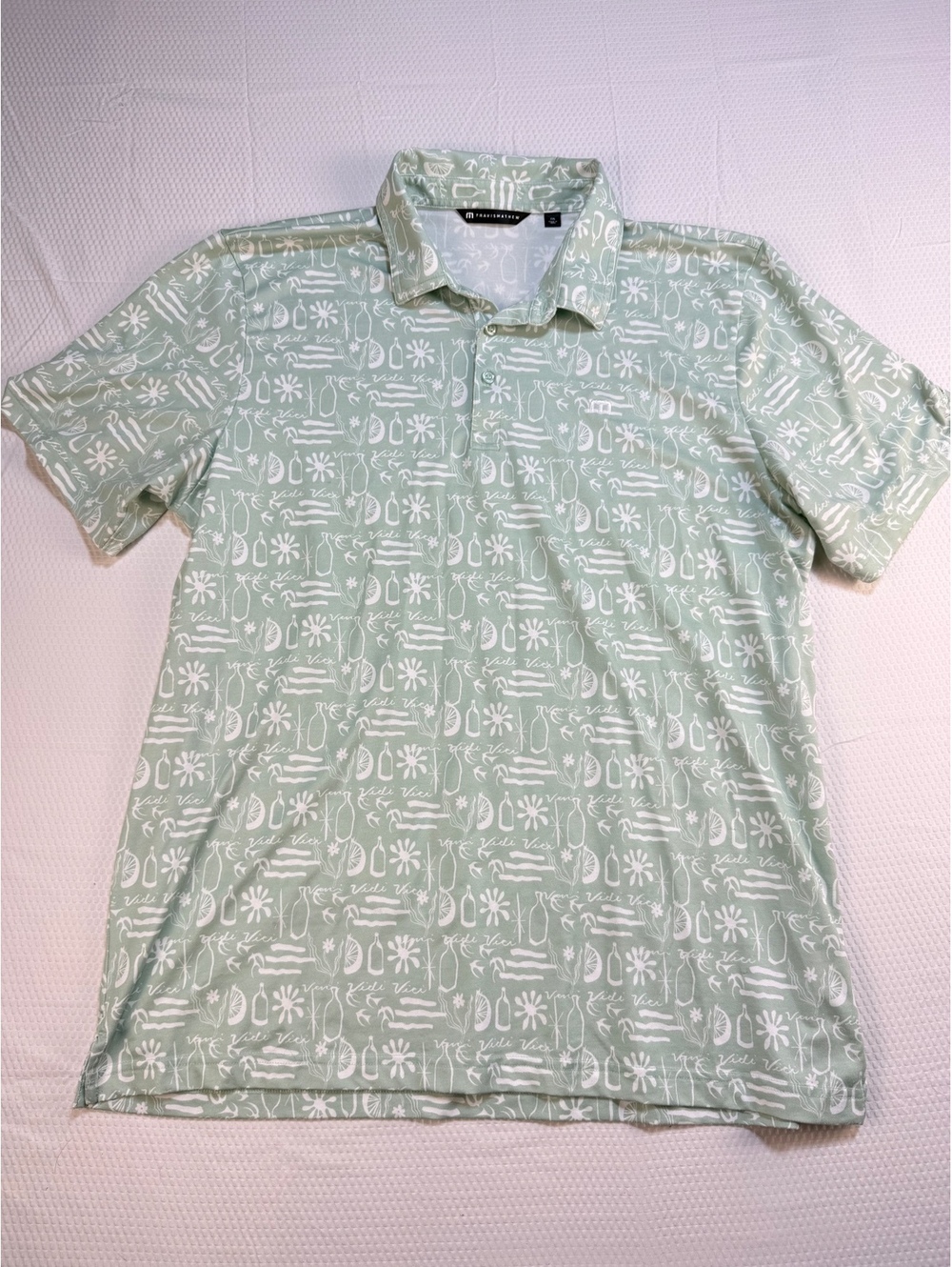 TravisMathew Men’s XXL Green Vidi Vici Print Golf Polo Performance Stretch